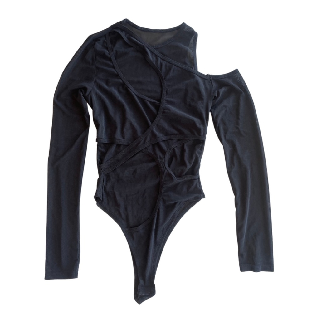 Black Mesh Cut Out Rave Festival Bodysuit Size M